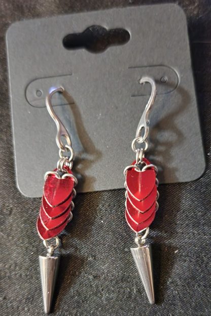 Spiked Red Tiny Scale Earrings