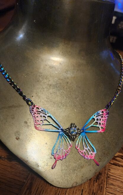 Pink Butterfly on Rainbow Necklace - Image 4