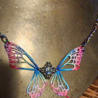 Pink Butterfly on Rainbow Necklace