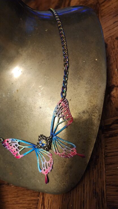 Pink Butterfly on Rainbow Necklace - Image 2