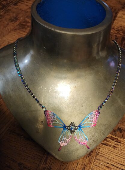 Pink Butterfly on Rainbow Necklace - Image 3