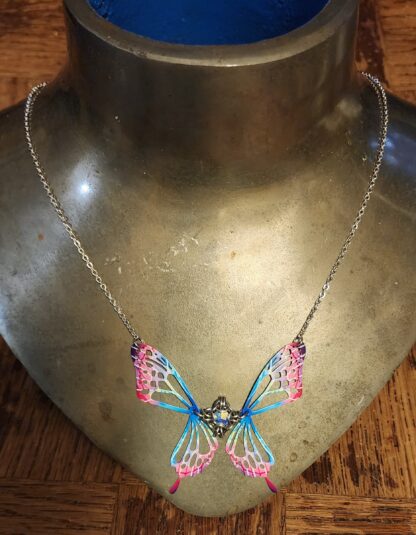 Pink and Blue Butterfly Necklace - Image 2