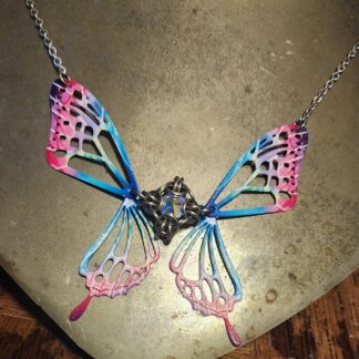 Pink and Blue Butterfly Necklace