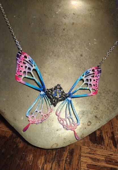 Pink and Blue Butterfly Necklace