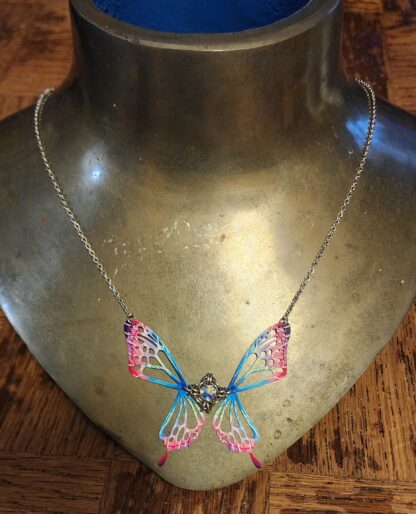 Pink and Blue Butterfly Necklace - Image 3