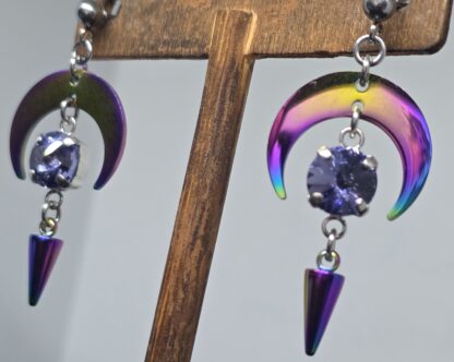 Rainbow with Amethyst Moon Earrings